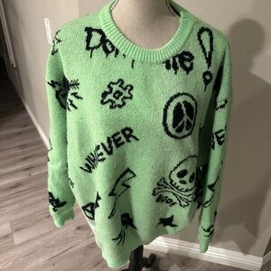 Adika Mint Green and Black Graphic Crewneck Sweater